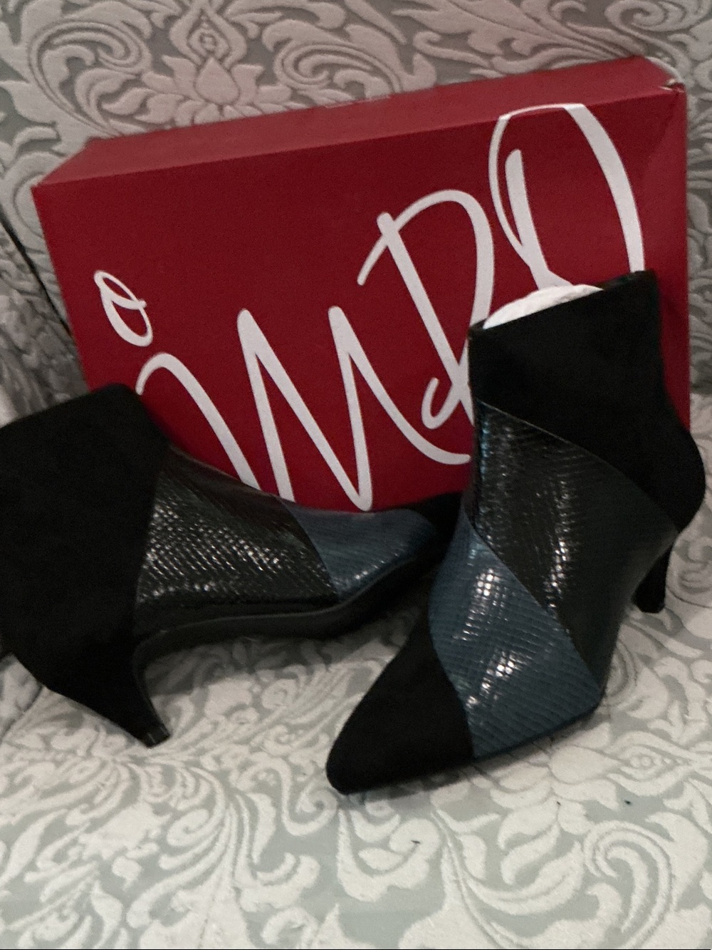 Impo Black and Teal Mixed-Material Ankle Booties